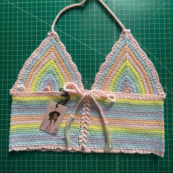 Sincerely Jules Pastel Rainbow Knit Crop Top NWT - Picture 2 of 8
